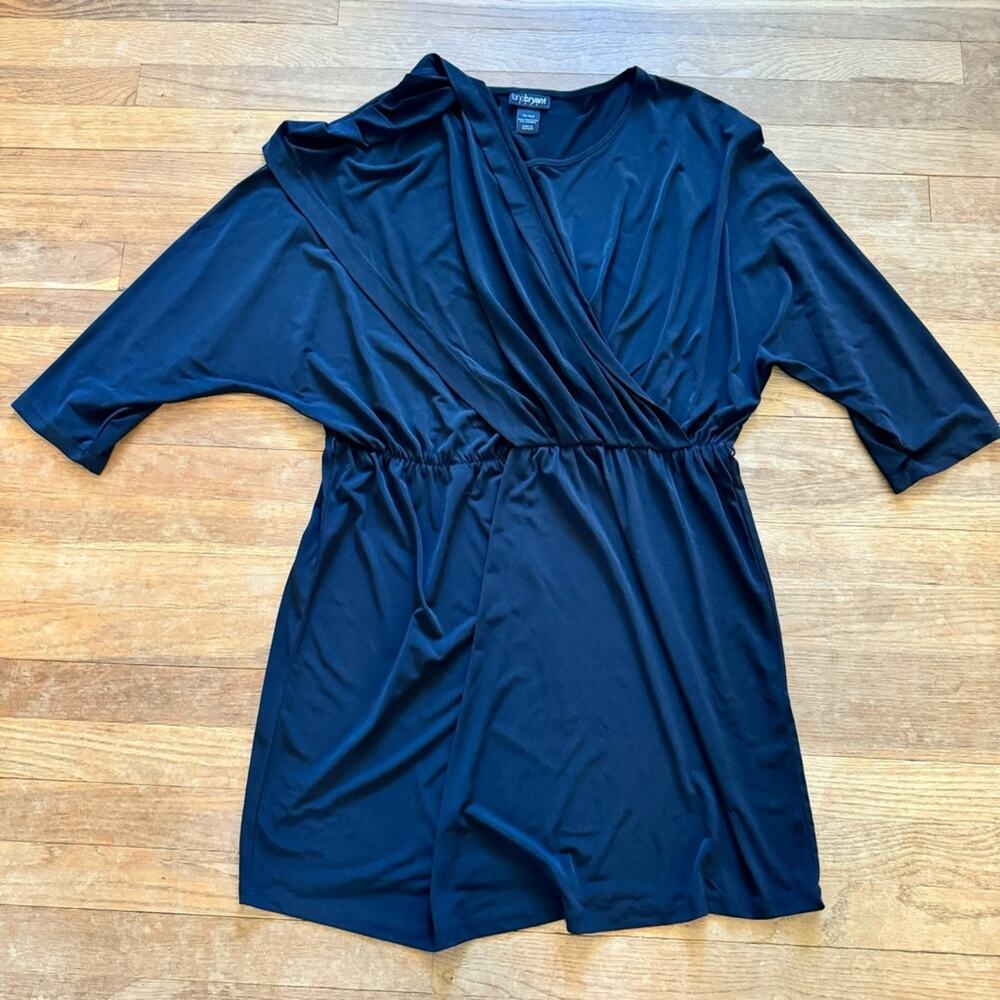 Lane Bryant black drape front drop sleeve a-line mini dress size 14/16
b30
